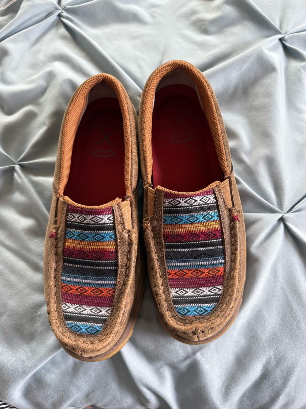 Twisted X Brown Moccasin Flats with Multi-Color Aztec Stripe